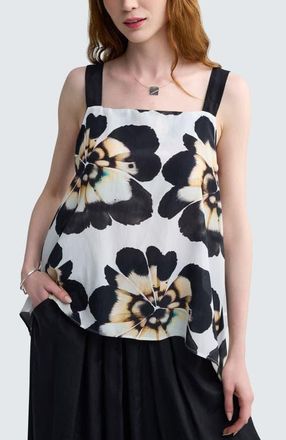 Luukaa D'Celli Valina Floral Print Square-Neck Top in Beige at Nordstrom, Size 18