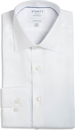 Stantt Contemporary Fit Wrinkle Resistant Cotton Dobby Dress Shirt in White at Nordstrom, Size 18 - 34