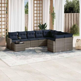 vidaXL Set De Sof&aacute;s De Jard&iacute;n 10 Pzas Con Cojines Rat&aacute;n Sint&eacute;tico Gris Vidaxl