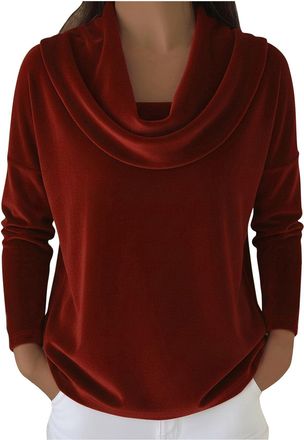 Generic Ladies Velvet Shirt, Velvet Tops for Women Elegant Cowl Neck Long Sleeve Blouse Dressy Casual Going Out Travel Dating Fall Clothes Lightweight Comfort