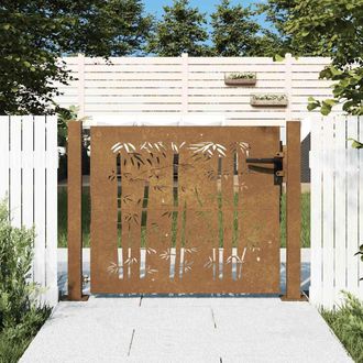 Berkfield Home Garden Gate 105x80 cm Corten Steel Bamboo Design in Brown