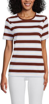 Lands End Supima Cotton Crewneck T-Shirt in Earthen Clay Sail Stripes at Nordstrom, Size X-Large P