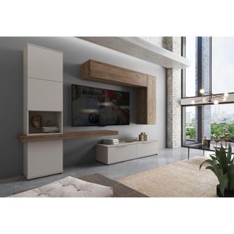 Dmora Pared Modular Riccia, 2 Cajones, 9 Estantes, Modulable, 280x50x207h Cm Beige