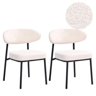 Beliani Conjunto De 2 Sillas De Comedor De Boucl&eacute; Con Patas De Hierro Negras Sin Reposabrazos Tapones Para Las Patas Dise&ntilde;o Minimalista Moderno Blanco Crema W