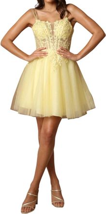 Nox Anabel Embroidery Mini Gown With Straps In Yellow