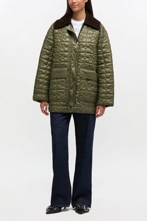 Ganni Shiny Quilt Midi Jacket - Size XXS/XS Green