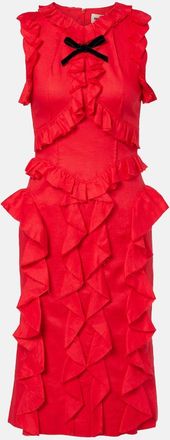 Shushu/Tong Bow-detail ruffled linen midi dress