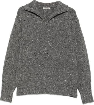 Auralee Smooth Fulled Wool Knit Half Zip Pullover - Heren - Sweatshirts & Hoodies - Grijs - Maat: L Wol