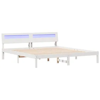 Berkfield Home with LED Strip Lights with Headboard White 200 x 200 cm Wood