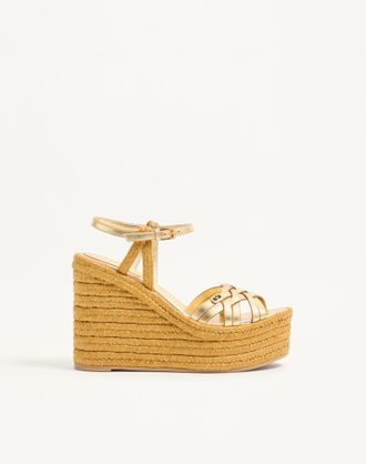 Valentino Garavani Sandalo Zeppa BriBri In Vitello Laminato 120mm Donna ANTIQUE BRASS/NATURALE 35