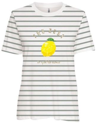 Only Kurzarmshirt ONLY ONLKITA S/S TEE JRS NOOS, Damen, Gr. XL, cloud dancer stripes:l.pas, sequins lemon, Jersey, Obermaterial: 100% Baumwolle, gestreift,