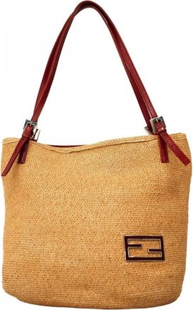 Fendi Beige Bordeaux Raffia Tote Bag (Pre-Owned)