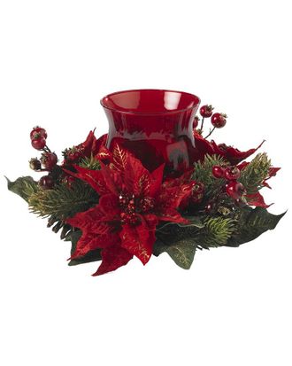 Nearly Natural Poinsettia & Berry Candelabrum