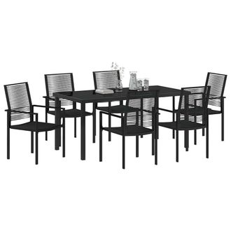 Berkfield Home Modern 7 Piece Garden Dining Set Black PVC Rattan
