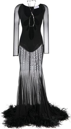 The Attico Karen cut-out feather-trim dress - women - Polyamide/Acetate/Ostrich Feather/Elastane - 42 - Black