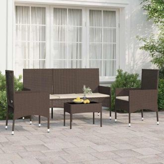 vidaXL Set Mobili da Giardino 4 pz con Cuscini in Polyrattan Marrone - Vidaxl