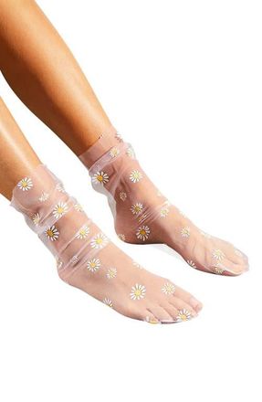 High Heel Jungle Daisy Tulle Socks in Pink at Nordstrom