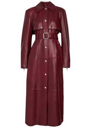 Sportmax Detachable Sleeve Leather Trench Coat - Bordeaux - 10 (UK10 / S)