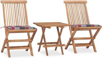 vidaXL Set Comedor De Jard&iacute;n Plegable 3 Piezas Madera De Teca Cojines Vidaxl