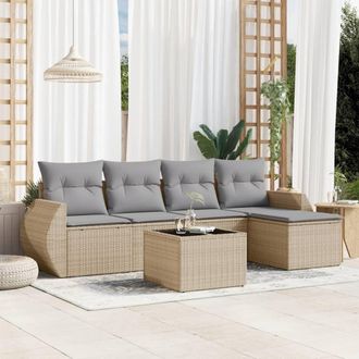 vidaXL Vidaxl - Juego De Sof&aacute;s Jard&iacute;n Con Cojines 6 Pzas Rat&aacute;n Sint&eacute;tico Beige