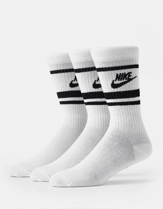 Nike Mens Nike Mens 3 Pair Crew Socks White/Black - White/White - Size: 5/5.5/6/6.5/7/7.5/8