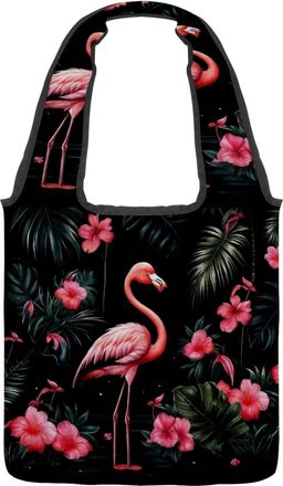 Generic Aesthetic Jungle Flamingo Reversible Canvas Shoulder Tote - Double-Sided Print, 12oz Cotton, 27cm Drop, Fold-Flat Bag for Travel, Shopping, Street Out