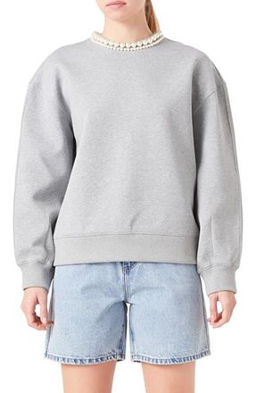 Grey Lab Imitation Pearl Embellished Crewneck Sweatshirt at Nordstrom, Size Small