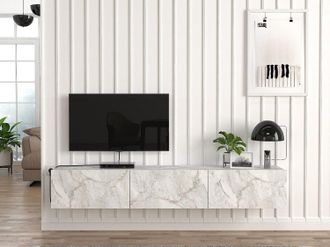 Vente-Unique Mobile TV sospeso con 3 ante Effetto marmo Bianco - VIKILA