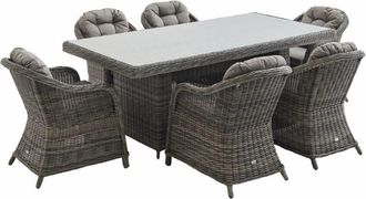 Sweeek Mesa de jard&iacute;n de resina trenzada redonda - gris lecco - coj&iacute;n beige