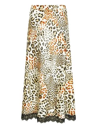 Cara Cara Kaia leopard-print lace-trimmed skirt - women - Silk/Silk Charmeuse - S - Neutrals