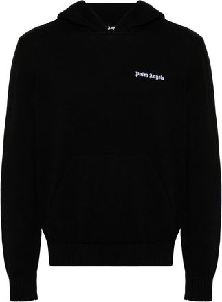 Palm Angels logo-embroidered knitted hoodie - men - Cotton/Polyester - S - Black