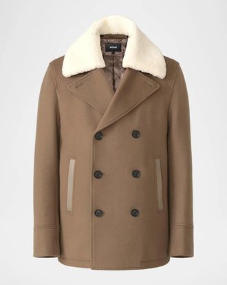 Mackage Men & apos;s Cole Wool Double-Breasted Jacket with Shearling Collar