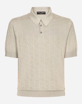 Dolce & Gabbana Silk Jacquard Polo-shirt With Dg Logo - Man Sweaters And Cardigans Beige 46