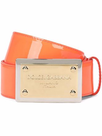 Dolce & Gabbana logo-plaque belt - men - Calf Leather/Calf Leather - 105 - Orange