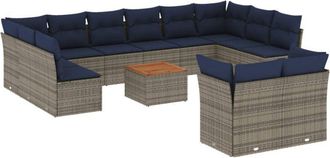 vidaXL Set Sof&aacute;s De Jard&iacute;n Con Cojines 13 Piezas Rat&aacute;n Sint&eacute;tico Gris Vidaxl