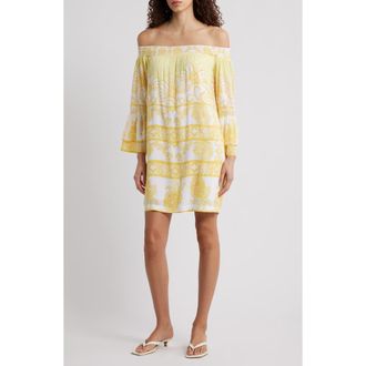 Lilly Pulitzer Kaori Off the Shoulder Long Sleeve Shift Dress in Golden Glow Juicy Story at Nordstrom, Size X-Large