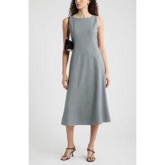 Nordstrom Square Neck Sleeveless Wool Blend Midi Dress in Grey Heather at Nordstrom, Size Xx-Large