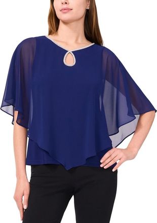 MSK Msk Top Womens Midnight Rhinestone Keyhole Flutter Sleeve Blouse PAL32
