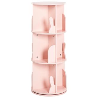 Beliani Estanter&iacute;a Giratoria De 3 Baldas Mdf Para Habitaci&oacute;n Infantil Con Motivo De Conejito Rosa Pastel Caney