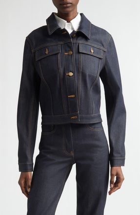 Thom Browne Shrunken Denim Jacket in Navy at Nordstrom, Size 12 Us
