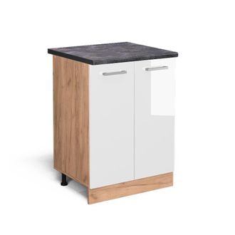 Vicco Mueble Bajo De Cocina R-line, Blanco Alto Brillo, 60 Cm, Et Antracita