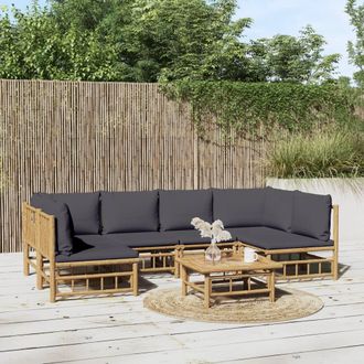 vidaXL Set De Muebles De Jard&iacute;n 7 Piezas Bamb&uacute; Con Cojines Gris Oscuro Vidaxl