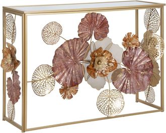 Mauro Ferretti Consola de metal dorado con flor y hojas cm 114x41,5x80