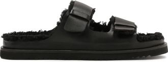 Kazar Leren teenslippers met zachte wol nepbont - Heren - Sandalen - Zwart - 40 EU - Wol - Schoenen