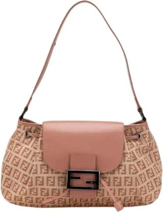 Fendi Pre-owned Shoulder Bags, female, Beige, Size: ONE SIZE Pre-owned Canvas Shoulder Bag