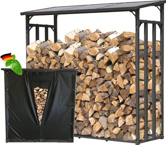 Quick-Star Quick-star - Metall Kaminholzregal Anthrazit Xxl 185 X 70 X 185 Cm Garten Kaminholzunterstand 2,3 M&sup3; Stapelhilfe Aussen Mit Wetterschutz Schwarz