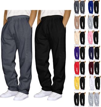 Generic Pack of 2 Mens Jogging Sweatpants with Elastic Drawstring Straight Leg Tracksuit Bottoms Plain Casual Trousers for Mens UK Gym Sports Activewear Loung