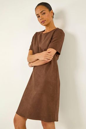 Roman Faux Suede Stretch Shift Dress