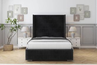 Sloomy Sterling Naples Bed Frame With 50 Upholstered Wingback Headboard in Black | Size: Single