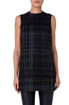 Akris Metallic Check Sleeveless Tunic Top in Black-Silver at Nordstrom, Size 4